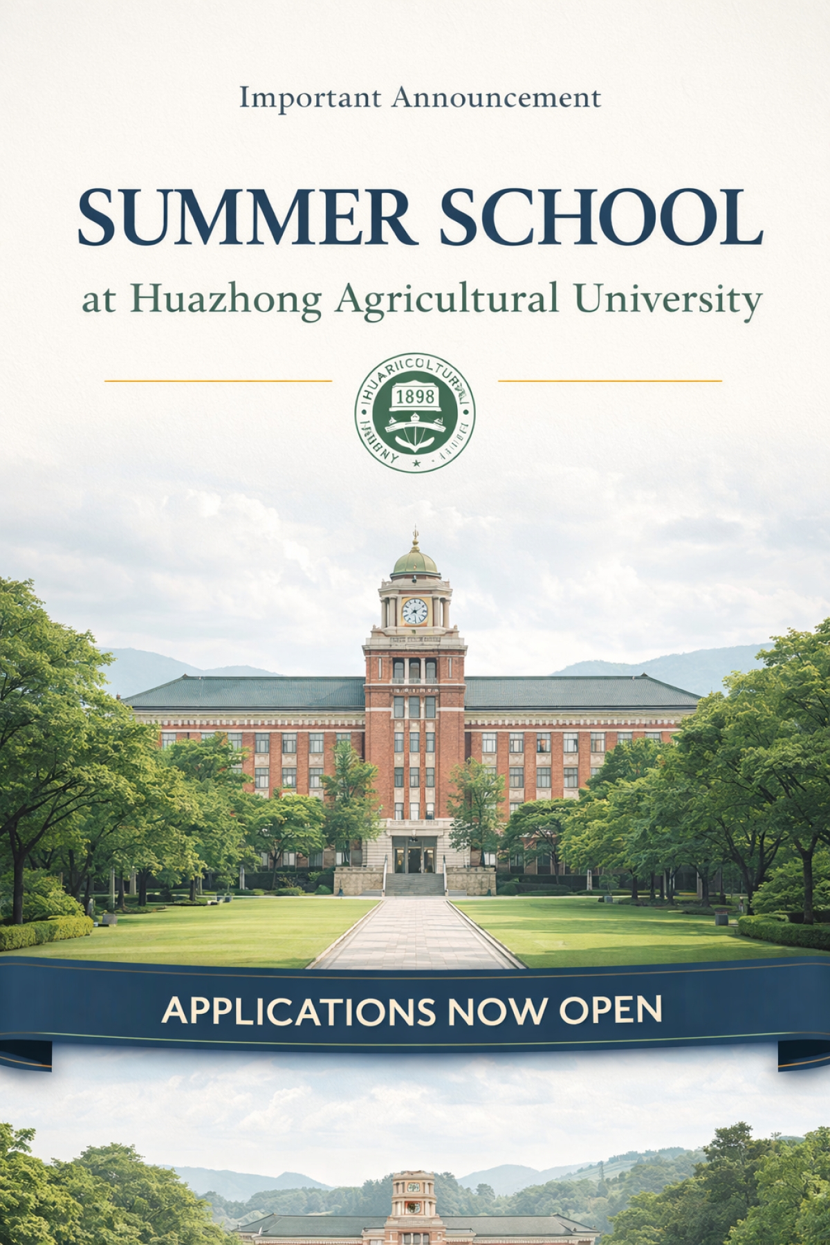 Important Announcement &ndash; Summer School at Huazhong Agricultural University